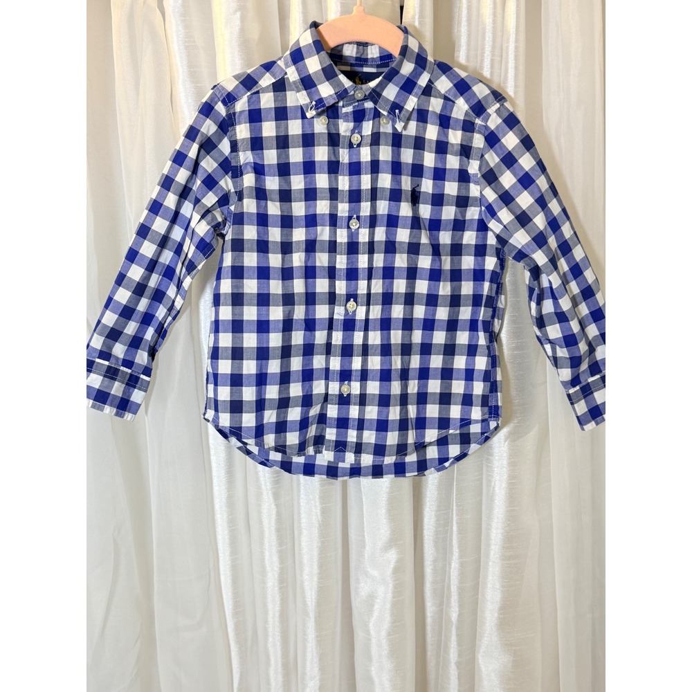 Ralph Lauren Button Down Shirt Toddler 2T Blue Gingham Long Sleeve Pony Logo